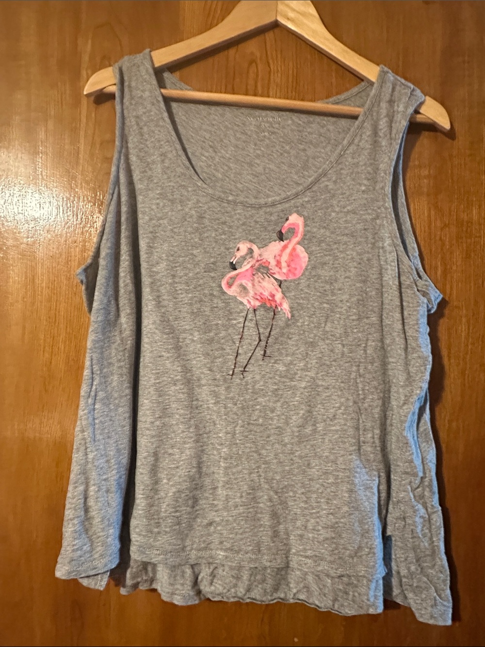 Ambrielle Gray Tank Top with Pink Flamingo Graphic